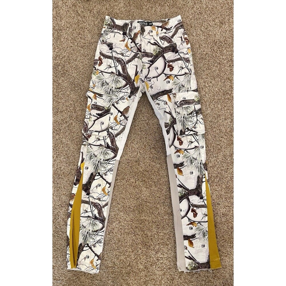 Politics PLTKS Snow Camo Cargo Pants Mens 30 Distressed Raw Hem #10001